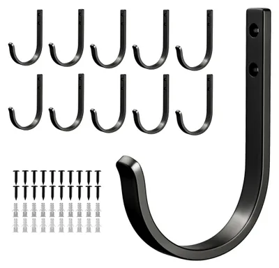 Produktbild von 10 Stück Garderobenhaken für Wand - Handtuchhaken, Kleiderhaken, Schlüsselhaken, Schwarz, mit Schrauben