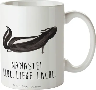 Produktbild von Mr. & Mrs. Panda Becher Stinktier Yoga - Weiß - Geschenk, Wildtier, Tasse, Liebe, Kaffeebecher, Kaffeetasse, Teetasse, bedruckt, Skunk, Namaste