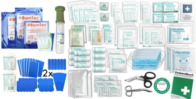 Produktbild von Erste Hilfe FÜLLUNG Gastro für Betriebe nach aktueller DIN/EN 13169 INKL. Augenspülung + Brandgel + detektierbare Pflaster + Hydrogelverbände