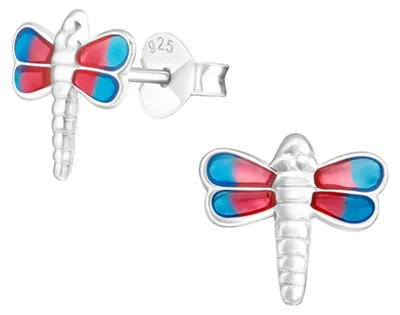 Produktbild von Kinder-Ohrringe: 925 Silber Ohrstecker für Mädchen und Jungen Libelle | 9 mm x 9 mm