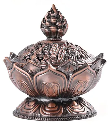 Produktbild von Räuchergefäß Lotus Zinklegierung Antik Chinesisch, 1 Stück, Vintage Lotusform Mit Handgeschnitzten Mustern, Für Meditation Und Heimdekoration