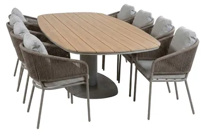Produktbild von 9-teiliges Gartenmöbel-Set | 8 Brindsi Gartenstühle (Elfenbeinfarbe & Camel) | Gartentisch Tower 260 cm (Camel)