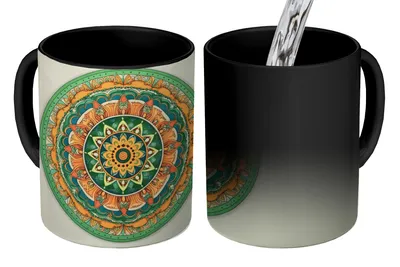 Obrázok produktu pre MuchoWow® Magický hrnček Magic Hippie - Mandala - Zelená - Boho - Kvety 350 ml hrnček na zmenu farby nápad na darček - Magický hrnček - fotohrnček - keramické hrnčeky - obrázky - šálka na kávu - hrnček na pitie - hrnčeky na kávu