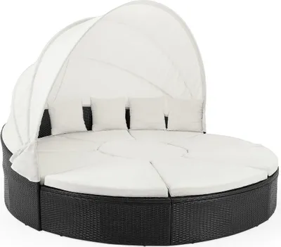 Produktbild von CASARIA® Sonnenliege Sonneninsel 230cm XXL Extra Groß Wetterfest Mit Dach & 4 Kissen Relaxliege Gartenmöbel Set Auflagen Gartenliege Outdoor Polyrattan Schwarz