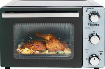 Produktbild von Bestron Kompakter Mini-Backofen mit Ober-/Unterhitze, 20 Liter, 1300 W, Edelstahl, Schwarz