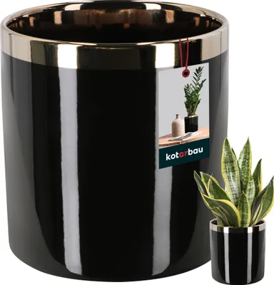 Obrázok produktu pre KOTARBAU® Kvetináč Black & Gold Moon Výška 13 cm ⌀ 13 cm Kvetináč veľký keramický glazovaný kvetináč pre izbové rastliny Kvetináč do obývačky