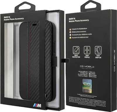 Produktbild von Etui Bmw Bmflbkp12Smcarbk Iphone 12 Mini 5,4"" Czarny/Schwarz Buch M Kollektion PolyurethanCarbon Streifen