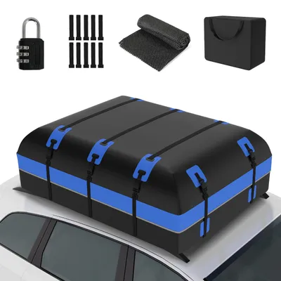 Produktbild von Puluomis 585L Dachbox Auto Dachkoffer Dachtasche , 500D wasserdichte Dachgepäckträger Gepäckbox für Alle Fahrzeuge Blau Schwarz