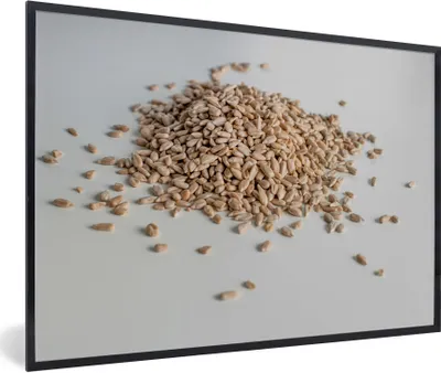 Produktbild von MuchoWow® Gerahmtes Poster Haufen von Sonnenblumenkernen auf einem weißen Hintergrund 90x60 cm - Poster mit Schwarzem Bilderrahmen Wandposter Rahmen Foto Bilder - Fotorahmen - Foto-Plakat