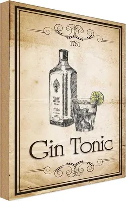 Produktbild von vianmo Holzschild 18x12 cm Alkohol 1761 Gin tonic Essen Trinken