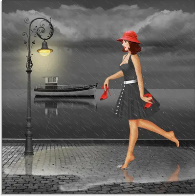 Produktbild von ARTland Glasbild Tanzen im Regen Größe: 50x50 cm