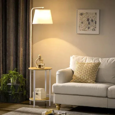 Obrázek produktu pro Stolní lampa s poličkami - bambus | Barva: přírodní + bílá | Rozměry: 39,5 x 43 x 162 cm