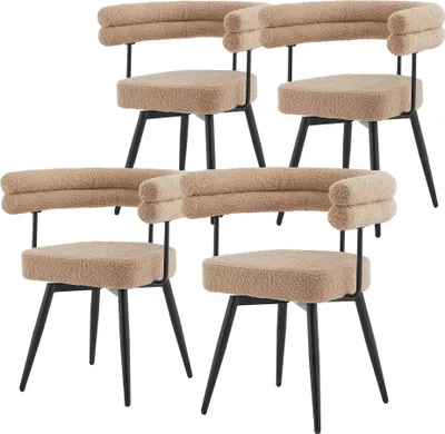 Obrázok produktu pre ML-Design Jedálenské stoličky otočné, sada 4 ks, hnedá Teddy látka, ergonomická obývacia stolička s podrúčkami a operadlom, otočná stolička o 360° s kovovými nohami