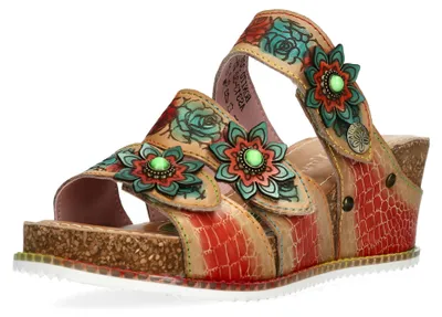 Produktbild von Laura Vita Damen Pantolette mit Kroko Prägung und Blumenmuster Bonito 42, Größe:39 EU, Farbe:Beige