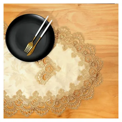 Produktbild von Ovaler Tischläufer aus Spitze mit gesticktem Design, 40x90cm, Gold