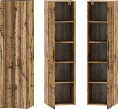 Produktbild von Badezimmer Hochschrank mit 34,5 cm Breite in Eiche mit gerillter Front, 1-türig - CALURI-140