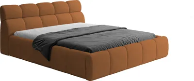 Produktbild von DomoHome Polsterbett GIULIA, Gepolstertes Bett, Komfortbett, Schlafbett mit Polsterung mit Integrierter Bettkasten, Verstellbarem Kopfteil und LED-Beleuchtung, 180x200x96cm, Orange