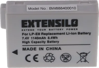 Produktbild von EXTENSILO Akku kompatibel mit Canon EOS 600D, Kiss X6i, 650D, Rebel T2i, 700D, Kiss X5, 550D, Kiss X4, Kiss X7i Kamera (1140 mAh, 7,4 V, Li-Ion)