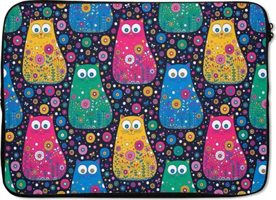 Produktbild von MuchoWow® Laptop Hülle 14 ZollKatze - Regenbogen - Blumen Laptoptasche - Laptoptasche - Stoßsicher - Schutzhaube