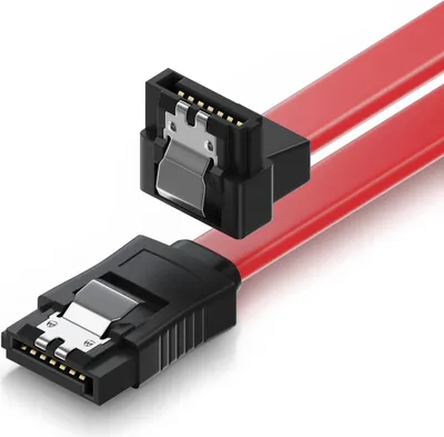 Produktbild von deleyCON 30cm SATA III Kabel S-ATA 3 Datenkabel Verbindungskabel Anschlusskabel für HDD SSD mit Metall-Clip - 6 GBit/s - 1x Gerade 1x 90° L-Type Stecker - Rot