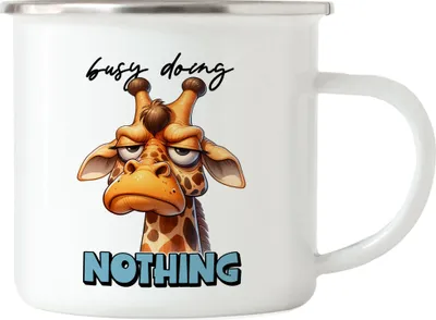 Produktbild von Busy doing nothing Emaille Tasse lustiger Spruch Busy Doing Nothing Giraffe
