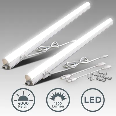 Immagine prodotto di B.K.Licht Set di 2 Lampade sottopensili cucina LED, luce bianca naturale 4000K, LED integrati da 15W, lunghezza 87.3 cm, interruttore on off, plastica, lampade collegabili con lampade uguali, IP20