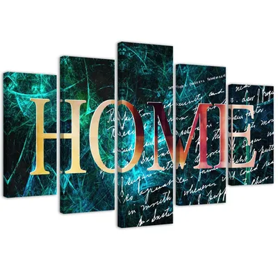 Produktbild von 5-teiliges leinwandbild hausbeschriftung 150x100 cm Feeby grün wandbild bereit zum aufhängen