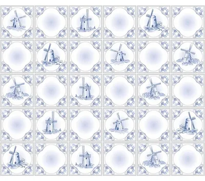 Produktbild von Selbstklebende Fliesenaufkleber für Küche und Bad – 30 Delft-Fliesenaufkleber – 30 Aufkleber 10 x 10 cm