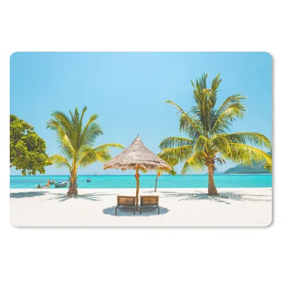 Produktbild von MuchoWow® Schreibtischunterlage Strand - Sonnenschirm - Palme 60x40 cm - XXL Mauspad - Großes Mauspad