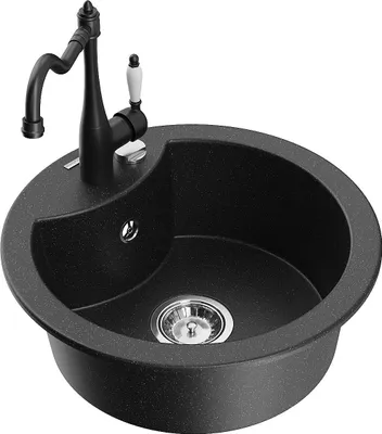 Produktbild von Mexen Diego 1-Becken-Granit-Spüle mit Mischbatterie Carla, Schwarz/Silbermetallic - 6512-73-670700-70
