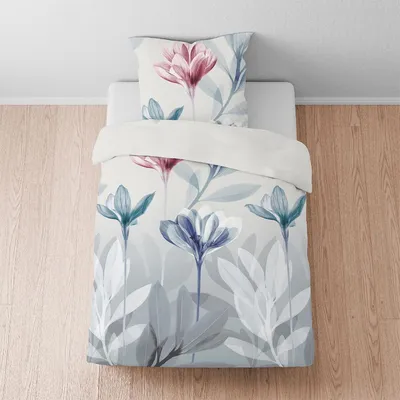 Produktbild von Biberna Seersucker Bettwäsche Blume aqua 155x220 cm + 80x80 cm