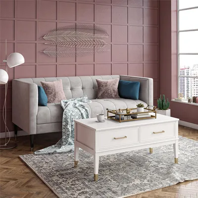 Produktbild von Couchtisch mit Lifttop und 2 Schubladen aus Spanplatte weiß