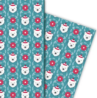 Produktbild von Weihnachts Geschenkpapier mit Eisbär und Stern, blau - G4776, 32 x 48cm