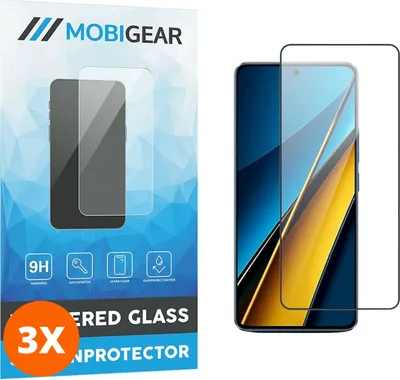 Produktbild von Mobigear Premium 9.98 POCO X6 Panzerglas Gehärtetes Glas Displayschutz - Hüllenfreundlich - Schwarz (3er Pack)