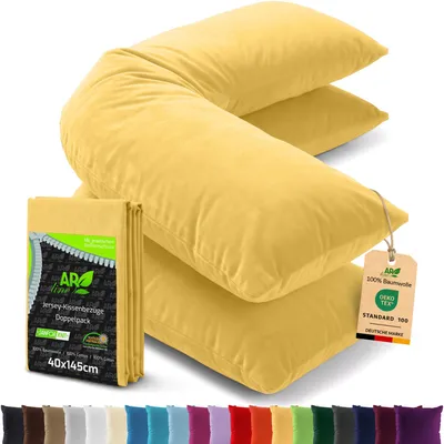 Produktbild von AR Line 2er Pack Jersey Kissenbezüge 40x145 Baumwolle – weich, atmungsaktiv, Seitenschläferkissen Bezug mit Reißverschluss, in Farbe: Gelb