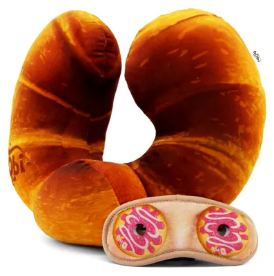 Produktbild von Croissant-Nackenkissen und Schlafmaske, Orange