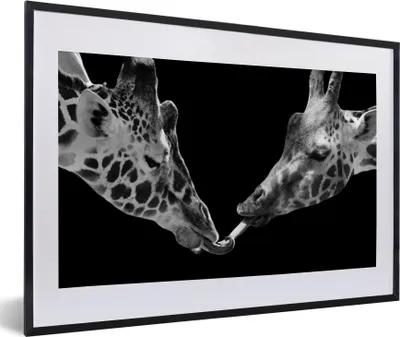 Produktbild von MuchoWow® Gerahmtes Poster Tiere - Schwarz - Giraffe - Weiß - Porträt 60x40 cm - Poster mit Schwarzem Bilderrahmen Wandposter Rahmen Foto Bilder - Schlafzimmer - Plakat in Rahmen - Drucken