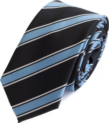 Produktbild von Fabio Farini - 1 Stück Herren Krawatte Schwarz - verschiedene Schwarze Männer Schlips in 6cm Schmal (6cm), Schwarz Blau Weiß-Dark Baltic/Divinity/Silver Dollar
