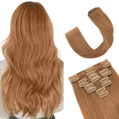 Obrázek produktu pro Clip-in prodlužovací vlasy, přírodní vlasy, 8 kusů, 55 g, 30 cm, středně hnědá barva