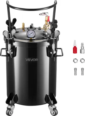 Obrázek produktu pro VEVOR tlaková nádrž na stříkací barvu, 30l ocelová tlaková nádrž se 2 přípojkami (EU/AU) pro domácí použití při umělecké tvorbě pro kutily, nádrž na barvu s velkým průměrem a 4 válečky