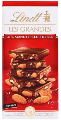 Produktbild von Lindt Les Grandes 31% Mandel-Fleur de Sel Feinherb Tafel 150g