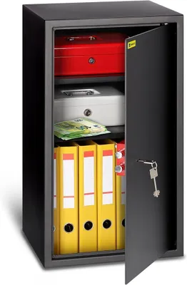 Produktbild von Tresor mit Schlüssel, 70x40x36cm (HxBxT), große Safe Box mit Schloss für Zuhause, Schranksafe, Geldsafe für Aufbewahrung, Schmuck oder als Dokumentensafe mit 2 Verstellbaren Fachböden