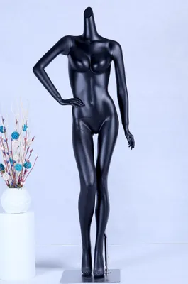 Produktbild von X+3 stehend Schaufensterpuppe schwarz matt lackiert hochwertig ohne Kopf mit Metallplatte Frau Weiblich