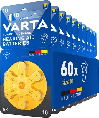 Produktbild von VARTA Hörgerätebatterien Typ 10 gelb, 60 Stück Vorratspack, 1,45 V