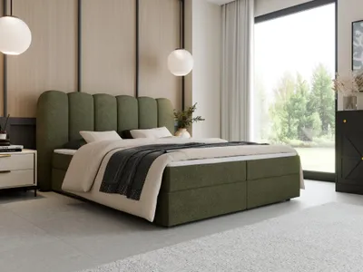 Produktbild von Boxspringbett 140x200 mit Bettkasten H3 Komplett inkl. Matratze, Topper - SOFTI Grün Bouclé