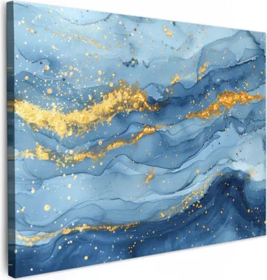 Obrázek produktu pro OneMillionCanvasses® - Obrazy na plátně - Akvarel - Modrá - Umění - Zlatá - Luxusní - Moderní, nástěnné umění, nástěnné dekorace Obývací pokoj, 80x60cm