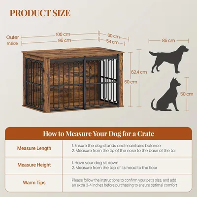 Zdjęcie produktu dla Klatka dla psa z drewna – kennel dla psa – klatka dla psa – mebel – kolor brązowy, styl retro – drzwi przesuwne – 100 cm