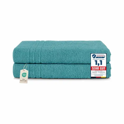 Produktbild von Komfortec 2er Saunatuch Set 80x200 cm aus 100% Baumwolle, XXL-Saunatücher, Sauna Handtuch, Weich, Groß, Frottee, Schnelltrocknend, Aqua