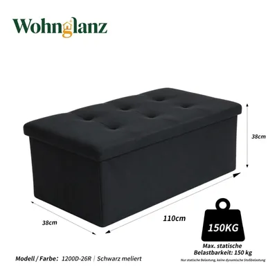 Produktbild von Bettbank 110x38x38cm Sitztruhe Aufbewahrungsbank schwarz 150kg Belastung