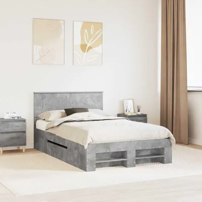 Zdjęcie produktu dla Maison Exclusive – rama łóżka z zagłówkiem Betonowy szary 137 x 203 cm Materiał drewnopochodny